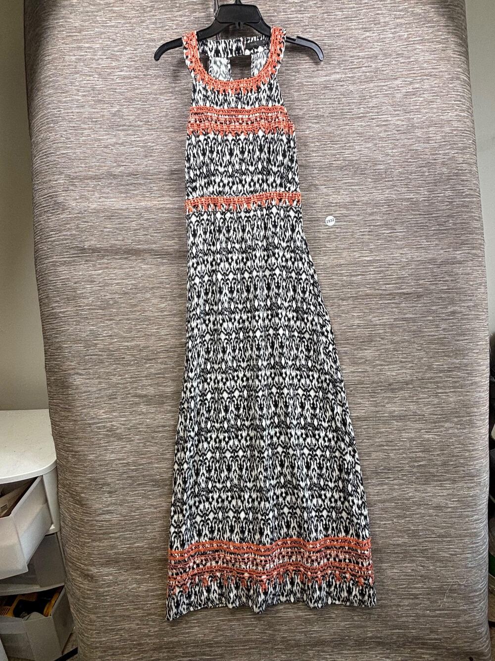 THML Dress Womens Size XS Black Geometric Crochet Trim Maxi Sundress Boho Summer